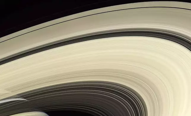 This April 25, 2007 image made available by NASA shows a part of the rings of the planet Saturn, as seen from the Cassini spacecraft. (NASA/JPL-Caltech/Space Science Institute via AP)