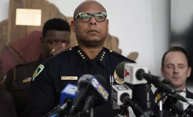 Madison Police chief Shon F. Barnes speaks at a news conference Tuesday, Dec. 17, 2024, in Madison, Wis., following a shooting at the Abundant Life Christian School on Monday. (AP Photo/Nam Y. Huh)