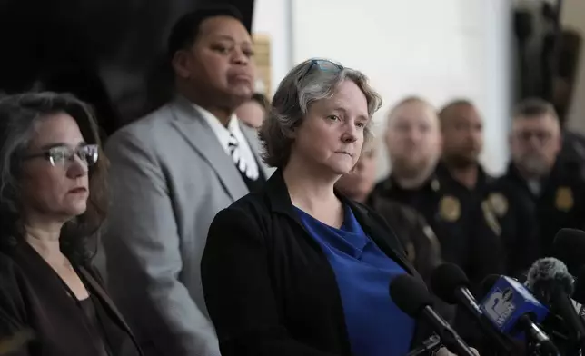 Madison Mayor Satya Rhodes-Conway speaks at a news conference Tuesday, Dec. 17, 2024, in Madison, Wis., following a shooting at the Abundant Life Christian School on Monday. (AP Photo/Nam Y. Huh)