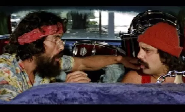 This image released by the Library of Congress shows Tommy Chong, left, and Cheech Marin in a scene from the 1978 film "Up in Smoke." (Paramount Pictures/Library of Congress via AP)