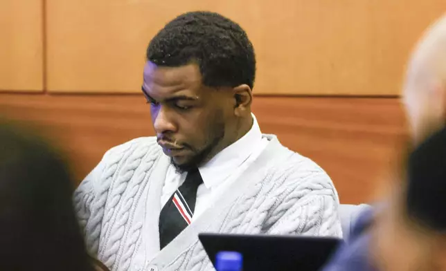 Defendant Deamonte Kendrick appears for the Young Thug trial at Fulton County Courthouse in Atlanta on Tuesday, Nov. 26, 2024. (Miguel Martinez/Atlanta Journal-Constitution via AP)