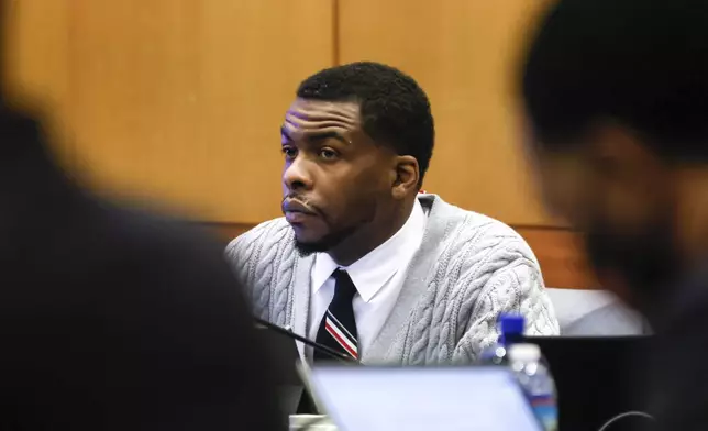 Defendant Deamonte Kendrick appears for the Young Thug trial at Fulton County Courthouse in Atlanta on Tuesday, Nov. 26, 2024. (Miguel Martinez/Atlanta Journal-Constitution via AP)