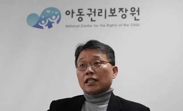 Chung Ick-Joong, the president of the National Center for the Rights of the Child, speaks during an interview with The Associated Press in Seoul, South Korea, Tuesday, Dec. 24 2024. (AP Photo/Ahn Young-joon)