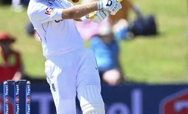 England's Joe Root bats during play on day four of the third cricket test between England and New Zealand in Hamilton, New Zealand, Tuesday, Dec. 17, 2024. (Andrew Cornaga/Photosport via AP)