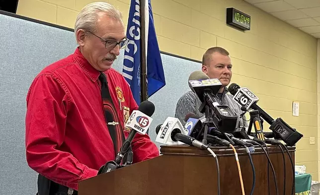 Green Lake County Sheriff Mark Podoll address reporters during a news conference Wednesday, Dec. 11, 2024, in Green Lake, Wis., announcing that Ryan Borgwardt has been taken into custody. (AP Photo/Todd Richmond)