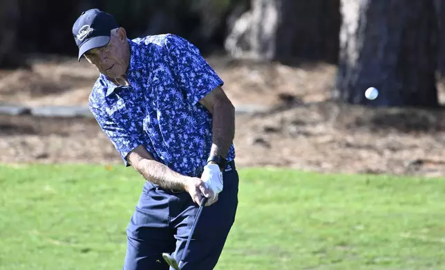 Tom Lehman hits from the third fairway during the first round of the PNC Championship golf tournament, Saturday, Dec. 21, 2024 in Orlando. (AP Photo/Phelan M. Ebenhack)