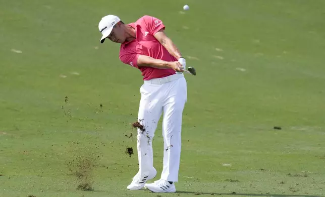 Collin Morikawa hits from the 13th fairway during the third round of The Sentry golf event, Saturday, Jan. 4, 2025, at Kapalua Plantation Course in Kapalua, Hawaii. (AP Photo/Matt York)