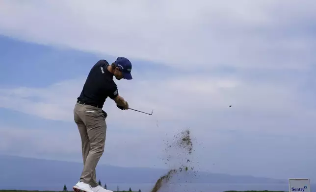 Thomas Detry, of Belgium, hits from the 11th tee during the third round of The Sentry golf event, Saturday, Jan. 4, 2025, at Kapalua Plantation Course in Kapalua, Hawaii. (AP Photo/Matt York)