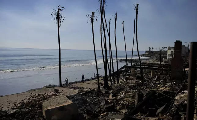 Beach front properties are burned to the ground by the Palisades Fire Friday, Jan. 10, 2025 in Malibu, Calif. (AP Photo/John Locher)
