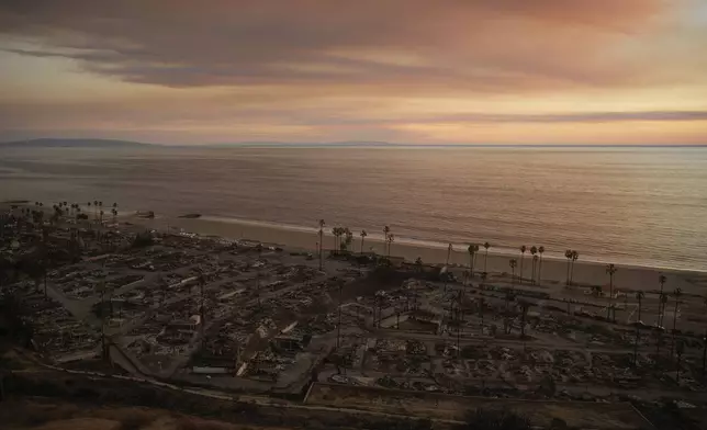 A neighborhood destroyed by the Palisades Fire is seen Friday, Jan. 10, 2025, in the Pacific Palisades section of Los Angeles. (AP Photo/John Locher)