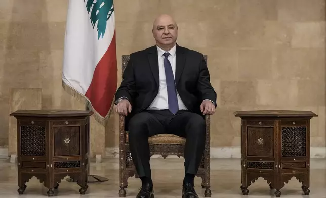 Newly-elected Lebanese President Joseph Aoun, sits at the presidential palace in Baabda, east of Beirut, Lebanon, Thursday, Jan. 9, 2025. (AP Photo/Bilal Hussein)
