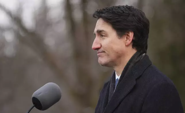 Canada Prime Minister Justin Trudeau announces his resignation as Liberal leader and prime minister outside Rideau Cottage in Ottawa on Monday, Jan. 6, 2025. (Sean Kilpatrick/The Canadian Press via AP)