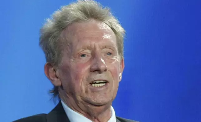 FILE - In this Thursday, Aug. 30, 2012, file photo, former player Denis Law during the UEFA Champions League draw in Monaco. (AP Photo/Claude Paris, File)