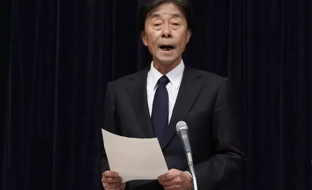 Koichi Minato, president and CEO of Fuji Television Network, speaks during a news conference at the Fuji Television headquarters in Tokyo, Monday, Jan. 27, 2025. (AP Photo/Eugene Hoshiko)