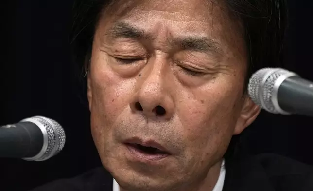 Koichi Minato, President and CEO of Fuji Television Network, answers a question during a news conference at the Fuji Television headquarters in Tokyo, Monday, Jan. 27, 2025. (AP Photo/Eugene Hoshiko)