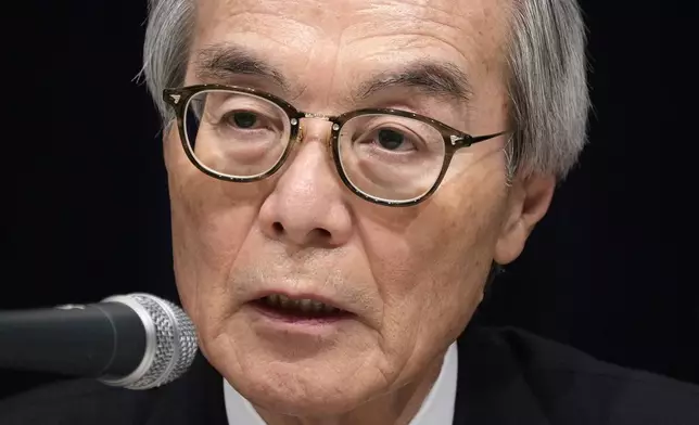 Shuji Kano, Fuji Media Holdings COB, answers a question during a news conference at the Fuji Television headquarters in Tokyo, Monday, Jan. 27, 2025. (AP Photo/Eugene Hoshiko)