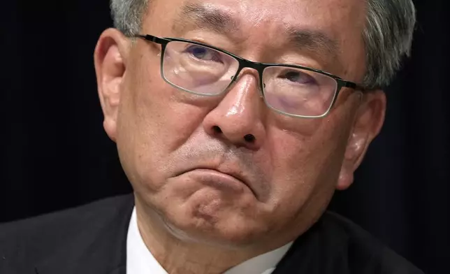 Ryunosuke Endo, vice chairman of the Board of Fuji Television Network, listens to a question during a news conference at the Fuji Television headquarters in Tokyo, Monday, Jan. 27, 2025. (AP Photo/Eugene Hoshiko)