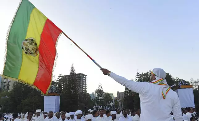 Ethiopian pilgrims pray during a Mass service for Ethiopian Christmas at the Bole Medhane Alem cathedral in Addis Ababa, Ethiopia, Monday, Jan. 6, 2025. (AP Photo)