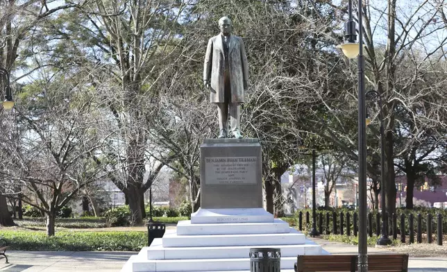 A statue honoring segregationist "Pitchfork" Ben Tillman is seen on the South Carolina Statehouse lawn on Wednesday, Jan. 8, 2025 in Columbia, S.C. (AP Photo/Jeffrey Collins)