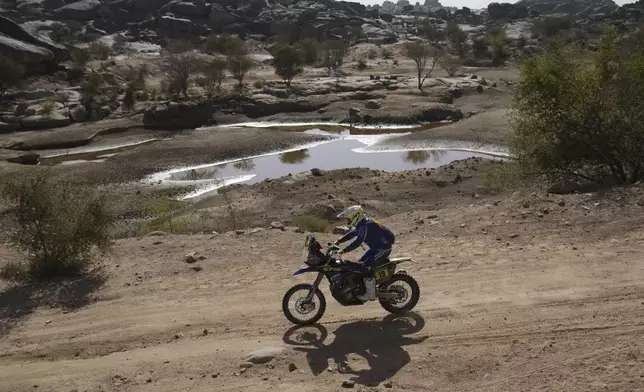 Rider Rui Goncalves competes during stage one of the Dakar Rally with start and finish in Bisha, Saudi Arabia, Saturday, Jan. 4, 2025. (AP Photo/Christophe Ena)