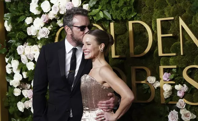 Dax Shepard, left, and Kristen Bell arrive at the 82nd Golden Globes on Sunday, Jan. 5, 2025, at the Beverly Hilton in Beverly Hills, Calif. (Photo by Jordan Strauss/Invision/AP)