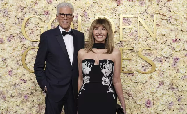 Ted Danson, left, and Mary Steenburgen arrive at the 82nd Golden Globes on Sunday, Jan. 5, 2025, at the Beverly Hilton in Beverly Hills, Calif. (Photo by Jordan Strauss/Invision/AP)