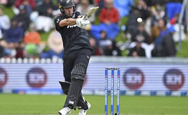 New Zealand's Will Young bats during the first ODI international cricket match between New Zealand and Sri Lanka at the Basin Reserve in Wellington, New Zealand Sunday, Jan. 5, 2025. (Kerry Marshall/Photosport via AP)