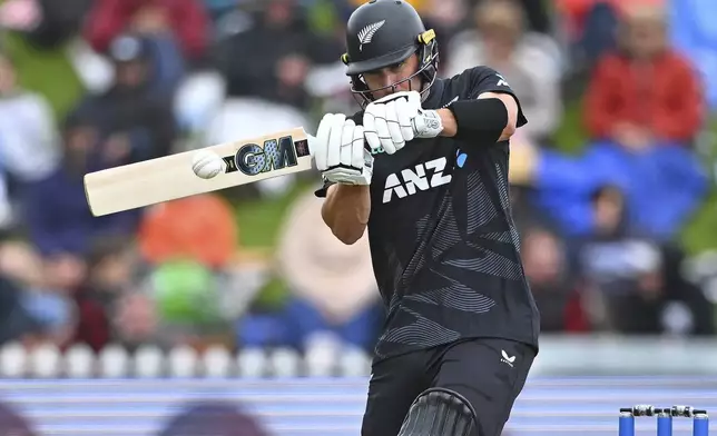 New Zealand's Will Young bats during the first ODI international cricket match between New Zealand and Sri Lanka at the Basin Reserve in Wellington, New Zealand Sunday, Jan. 5, 2025. (Kerry Marshall/Photosport via AP)