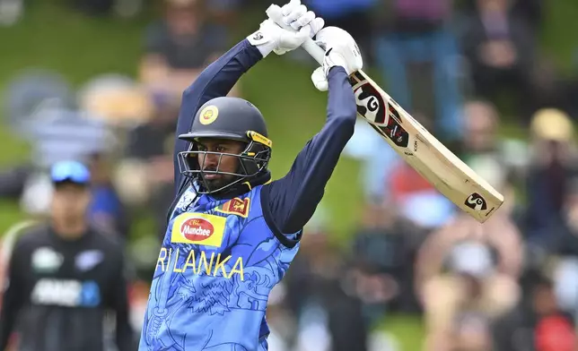 Sri Lanka's Kamindu Mendis bats during the first ODI international cricket match between New Zealand and Sri Lanka at the Basin Reserve, Wellington, New Zealand. Sunday, Jan. 5, 2025. (Kerry Marshall/Photosport via AP)