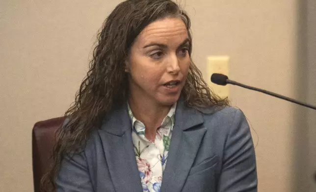 Assistant Chief of Glynn County Police Stephanie Oliver testified Thursday, Jan. 30, 2025, in Brunswick, Ga., that she had not spoken with former District Attorney Jackie Johnson during the investigation of the slaying of Ahmaud Arbery. (Terry Dickson/The Brunswick News via AP, Pool)