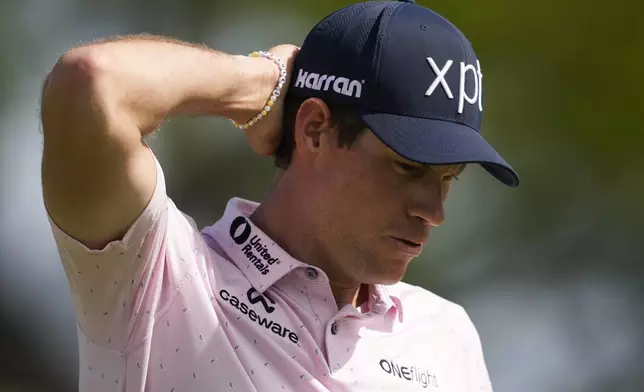 Adam Schenk reacts after completing his round during the first round of the Sony Open golf event, Thursday, Jan. 9, 2025, at Waialae Country Club in Honolulu. (AP Photo/Matt York)