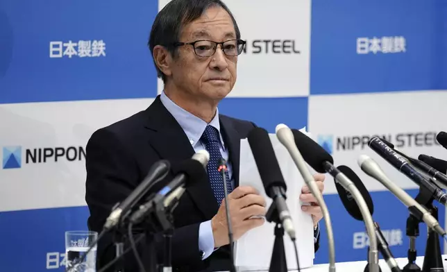 Eiji Hashimoto, chairman and CEO of Nippon Steel Corporation, attends a press conference at their company headquarters Tuesday, Jan. 7, 2025, in Tokyo. (AP Photo/Eugene Hoshiko)