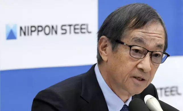 Eiji Hashimoto, chairman and CEO of Nippon Steel Corporation, speaks during a press conference at their company headquarters Tuesday, Jan. 7, 2025, in Tokyo. (AP Photo/Eugene Hoshiko)