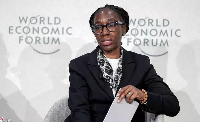 Comfort Ero, president and CEO of the Crisis Group speaks during a briefing on the humanitarian situation in Gaza at the Annual Meeting of World Economic Forum in Davos, Switzerland, Tuesday, Jan. 21, 2025. (AP Photo/Markus Schreiber)