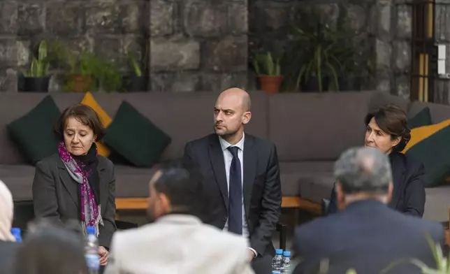 French Foreign Minister Jean-Noel Barrot meets with representatives of civil society during an official visit, in Damascus, Syria, Friday, Jan. 3, 2025. (AP Photo/Mosa'ab Elshamy)