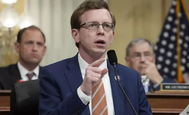 FILE - Rep. Dusty Johnson, R-S.D., questions witnesses during a hearing on Capitol Hill, Feb. 28, 2023, in Washington. (AP Photo/Alex Brandon, File)