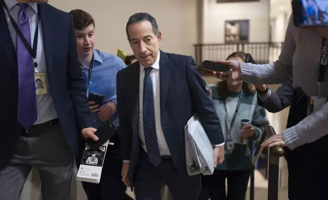 FILE - Rep. Jamie Raskin, D-Md., the ranking member of the House Oversight and Accountability Committee, talks with reporters at the Capitol in Washington, Dec. 19, 2024. (AP Photo/J. Scott Applewhite, File)