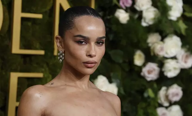 Zoe Kravitz arrives at the 82nd Golden Globes on Sunday, Jan. 5, 2025, at the Beverly Hilton in Beverly Hills, Calif. (Photo by Jordan Strauss/Invision/AP)