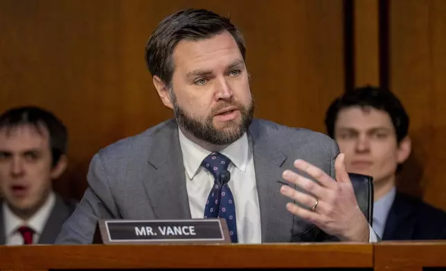FILE - Sen. J.D. Vance, R-Ohio, speaks during a Senate Banking Committee hearing on Capitol Hill in Washington, March 7, 2023. (AP Photo/Andrew Harnik, File)