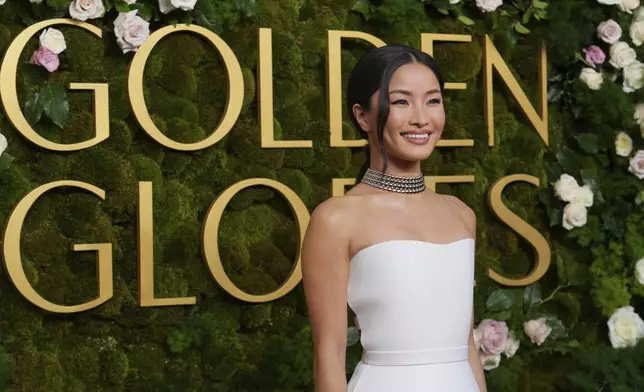 Anna Sawai arrives at the 82nd Golden Globes on Sunday, Jan. 5, 2025, at the Beverly Hilton in Beverly Hills, Calif. (Photo by Jordan Strauss/Invision/AP)