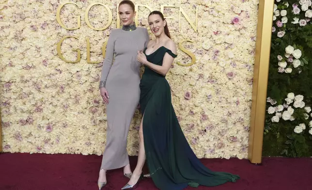 Lydia Brosnahan, left and Rachel Brosnahan arrive at the 82nd Golden Globes on Sunday, Jan. 5, 2025, at the Beverly Hilton in Beverly Hills, Calif. (Photo by Jordan Strauss/Invision/AP)