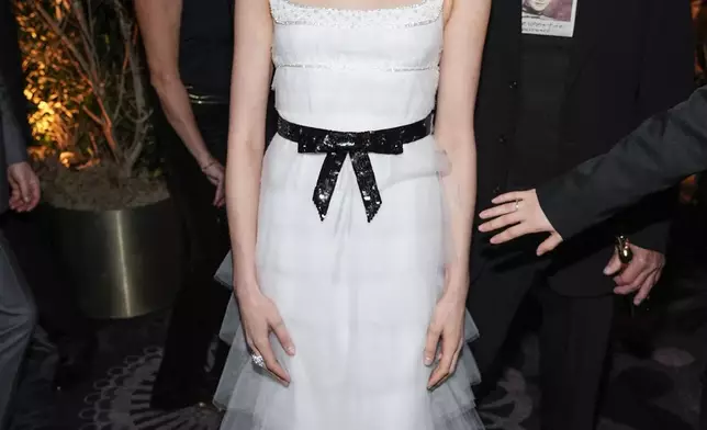 Margaret Qualley arrives at the 82nd Golden Globes on Sunday, Jan. 5, 2025, at the Beverly Hilton in Beverly Hills, Calif. (AP Photo/Chris Pizzello)