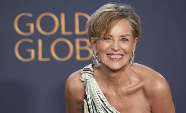 Sharon Stone poses in the press room during the 82nd Golden Globes on Sunday, Jan. 5, 2025, at the Beverly Hilton in Beverly Hills, Calif. (AP Photo/Chris Pizzello)