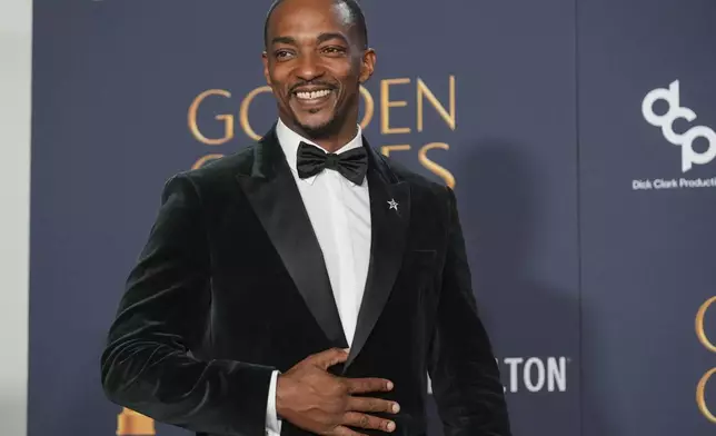 Anthony Mackie poses in the press room during the 82nd Golden Globes on Sunday, Jan. 5, 2025, at the Beverly Hilton in Beverly Hills, Calif. (AP Photo/Chris Pizzello)