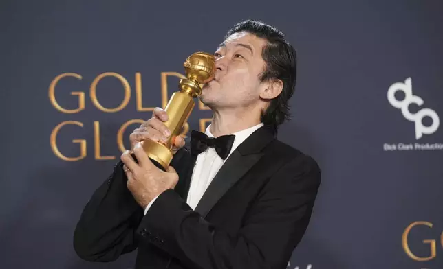 Tadanobu Asano poses in the press room with the award for best performance by a male actor in a supporting role on television for "Shogun" during the 82nd Golden Globes on Sunday, Jan. 5, 2025, at the Beverly Hilton in Beverly Hills, Calif. (AP Photo/Chris Pizzello)