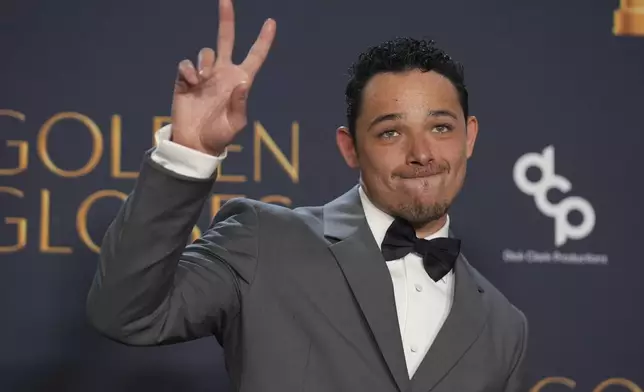 Anthony Ramos poses in the press room during the 82nd Golden Globes on Sunday, Jan. 5, 2025, at the Beverly Hilton in Beverly Hills, Calif. (AP Photo/Chris Pizzello)