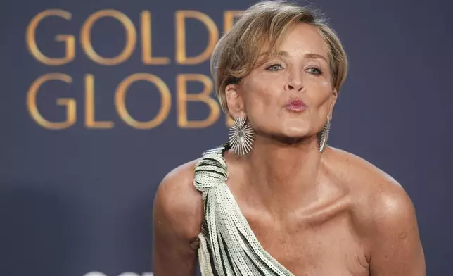 Sharon Stone poses in the press room during the 82nd Golden Globes on Sunday, Jan. 5, 2025, at the Beverly Hilton in Beverly Hills, Calif. (AP Photo/Chris Pizzello)