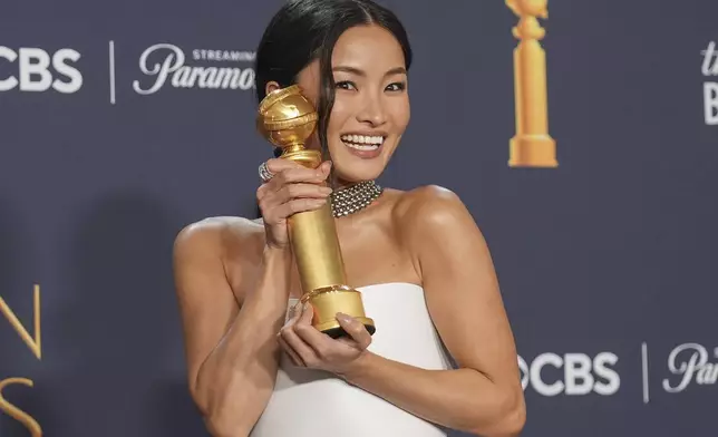 Anna Sawai poses in the press room with the award for best performance by a female actor in a television series - drama for "Shogun" during the 82nd Golden Globes on Sunday, Jan. 5, 2025, at the Beverly Hilton in Beverly Hills, Calif. (AP Photo/Chris Pizzello)