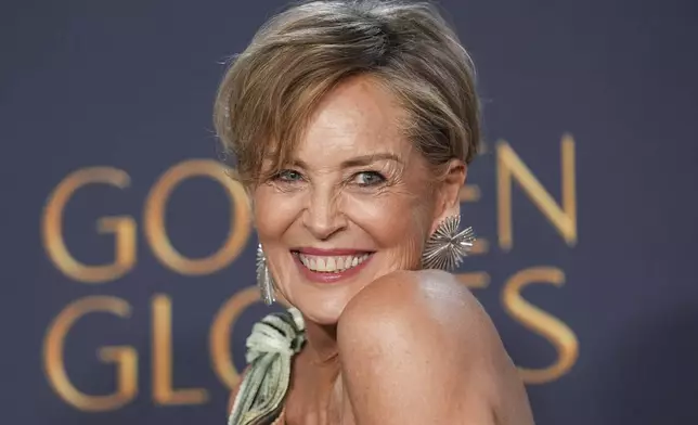 Sharon Stone poses in the press room during the 82nd Golden Globes on Sunday, Jan. 5, 2025, at the Beverly Hilton in Beverly Hills, Calif. (AP Photo/Chris Pizzello)