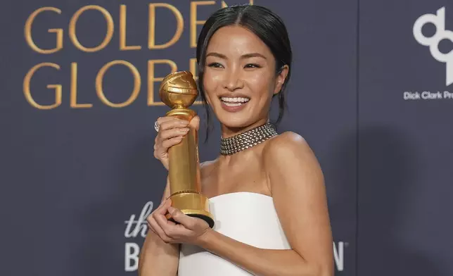 Anna Sawai poses in the press room with the award for best performance by a female actor in a television series - drama for "Shogun" during the 82nd Golden Globes on Sunday, Jan. 5, 2025, at the Beverly Hilton in Beverly Hills, Calif. (AP Photo/Chris Pizzello)